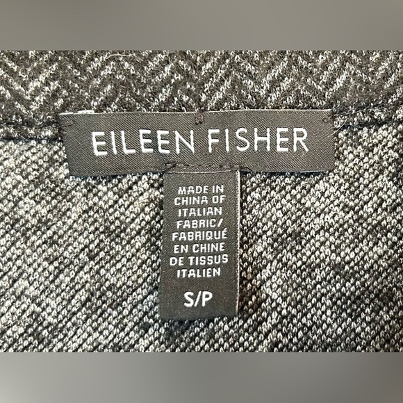Eileen Fisher Wool Blend Gray & Black Open Tweed Blazer Stand Collar, Pockets SP - Picture 12 of 14